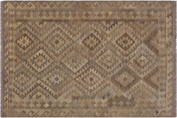 Flat Weave Kilim, Antique, Navaho, Vintage, Handmade, Geometric Kilim Tan Brown Hand-Woven Rectangle 100% Wool Area Rug 5 x 7